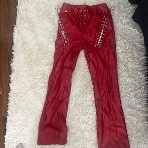 Red leather flare pants